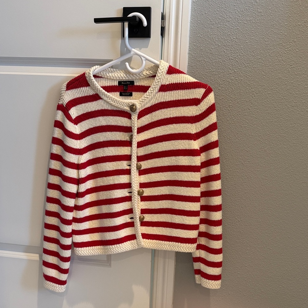 Massimo Dutti Red and White Striped Cardigan